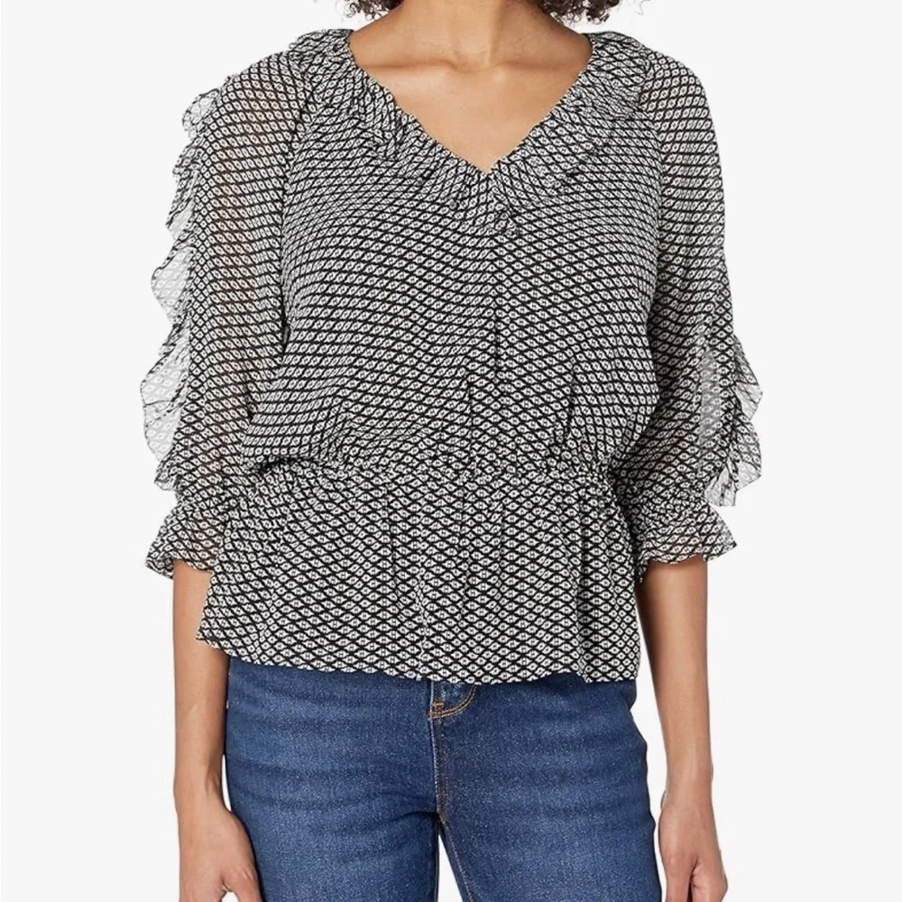 JOIE Zaida Ruffled Printed Silk-Chiffon Peplum Blouse Size Small - Picture 2 of 7